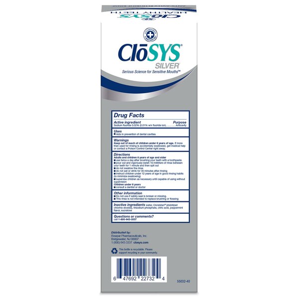 CloSYS Silver Healthy Teeth Anticavity Fluoride Mouth Rinse, Gentle Mint, 32 OZ