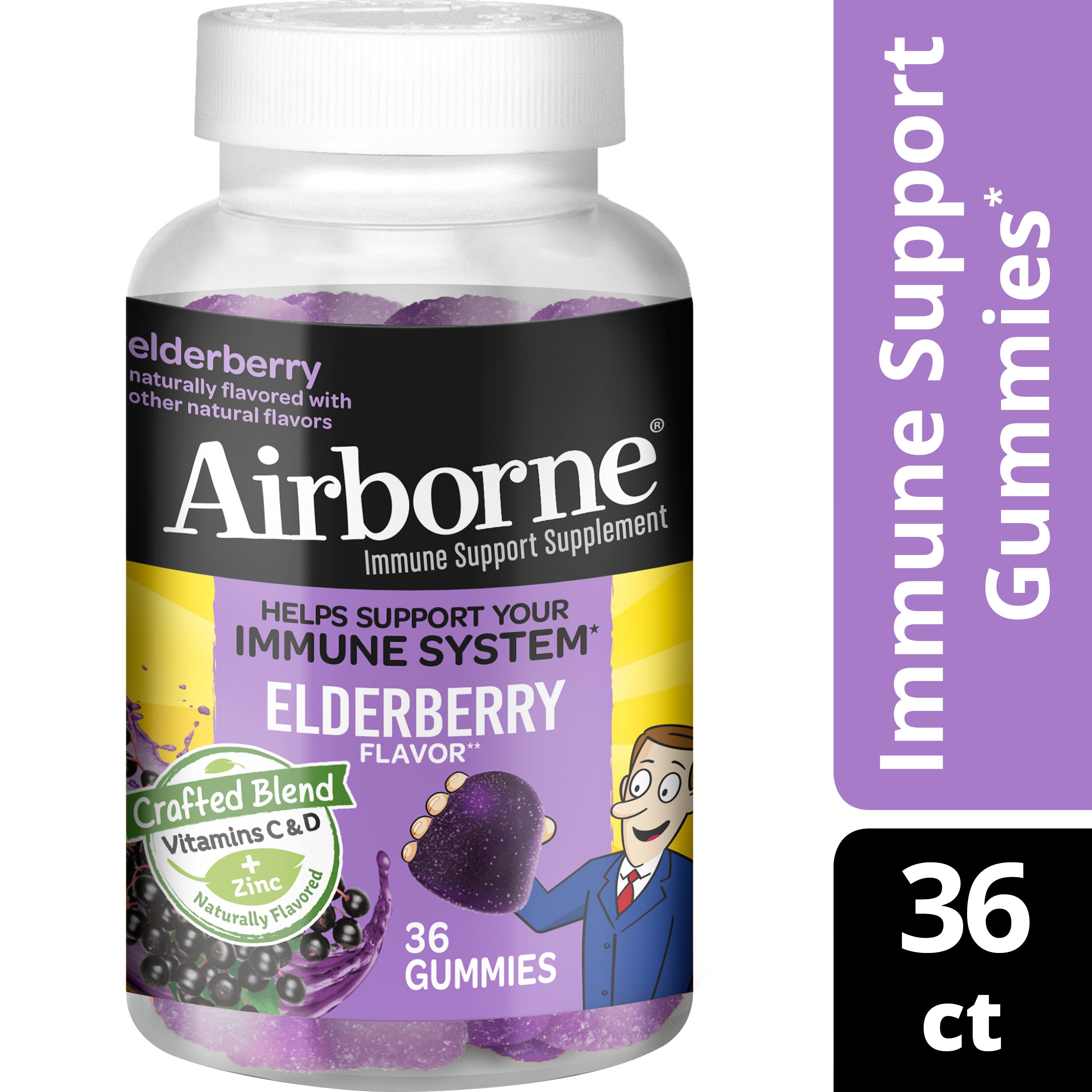 Airborne Immune Support Supplement Vitamins C & D + Zinc, Elderberry Gummies