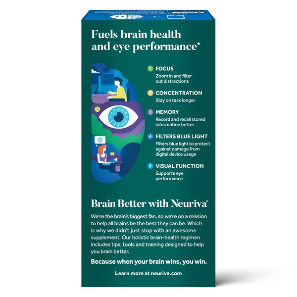 Neuriva Brain + Eye Health Capsules with Vitamins A & C, Lutein and Zeaxanthin, 30 CT