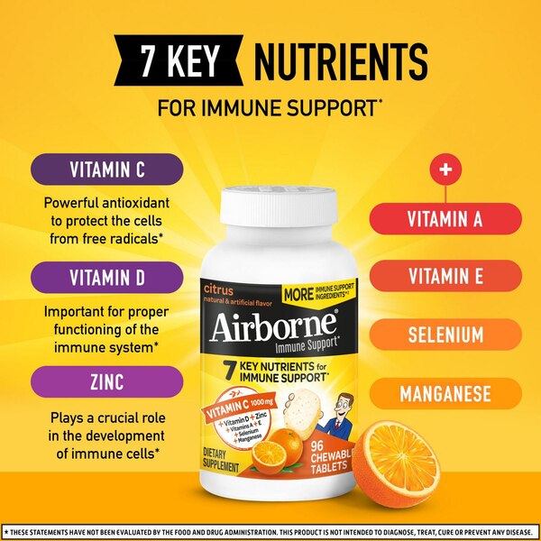 Airborne Original, Vitamin C Chewable Tablets, 1000mg, Citrus, 96 CT