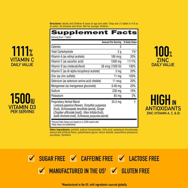 Airborne Vitamin C and Immune Support Supplement, Zesty Orange Effervescent Tablets, 20 CT