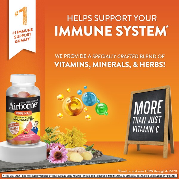 Airborne Original, Immune Support Gummies, Assorted Fruit Flavors, 63 CT