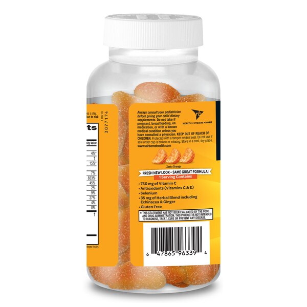 Airborne Immune Support Vitamin C Gummies, Zesty Orange Flavor, 63 CT
