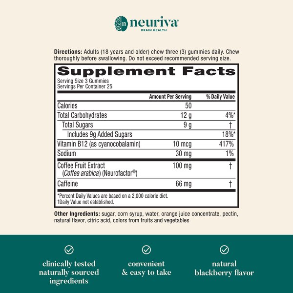 Neuriva Brain + Energy Gummies , Blackberry, 75 CT