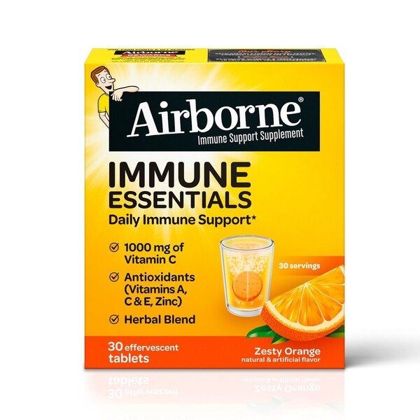 Airborne Immune Essentials, Vitamin-C 1000 MG Effervescent Tablets, Zesty Orange, 30 CT
