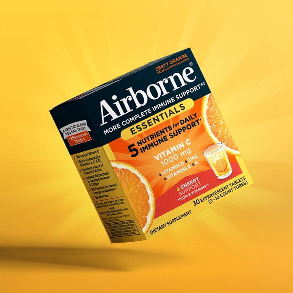 Airborne Immune Essentials, Vitamin-C 1000 MG Effervescent Tablets, Zesty Orange, 30 CT