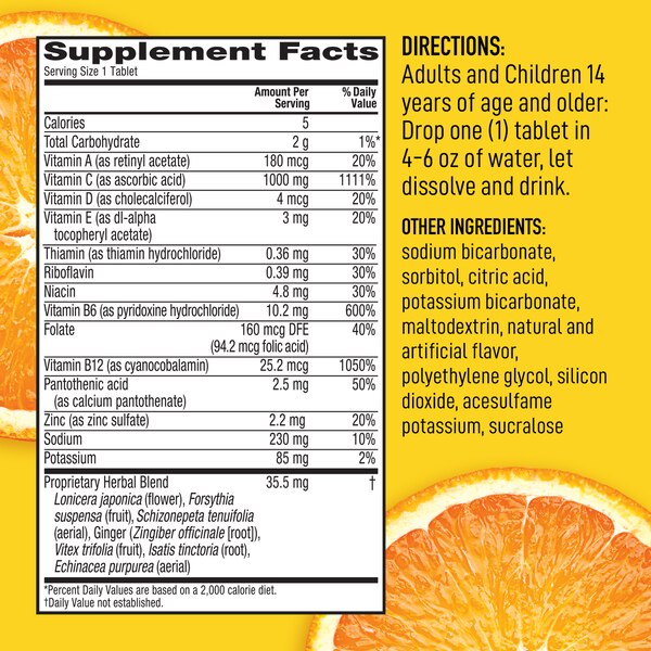 Airborne Immune Essentials, Vitamin-C 1000 MG Effervescent Tablets, Zesty Orange, 30 CT