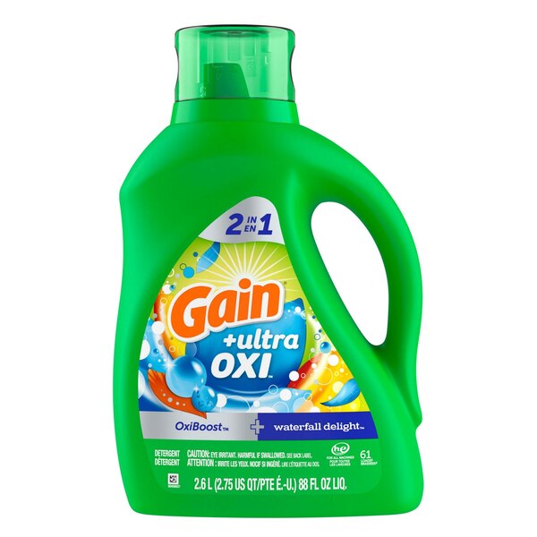Gain 2-in-1 Ultra Oxi Liquid Laundry Detergent, Waterfall Delight Scent, 88 oz