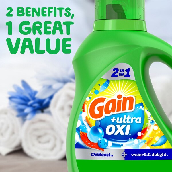 Gain 2-in-1 Ultra Oxi Liquid Laundry Detergent, Waterfall Delight Scent, 88 oz