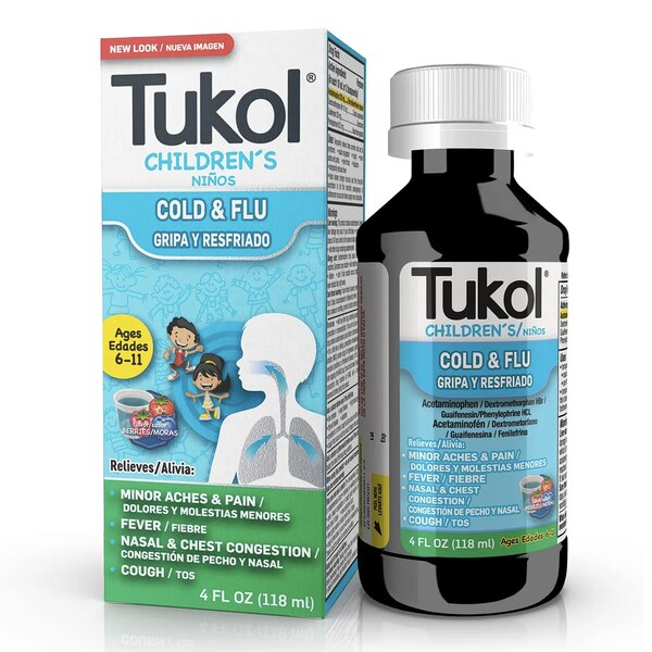 Tukol Children's Cold&Flu AC225+DM10+GU250+PE5/10ml Liquid Berry
