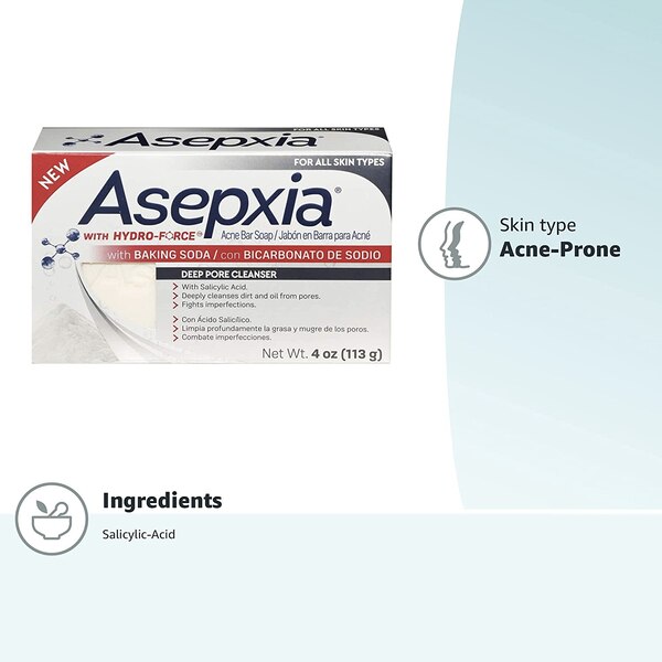 Asepxia Acne Bar Soap with Baking Soda and Salicylic Acid, 4 OZ