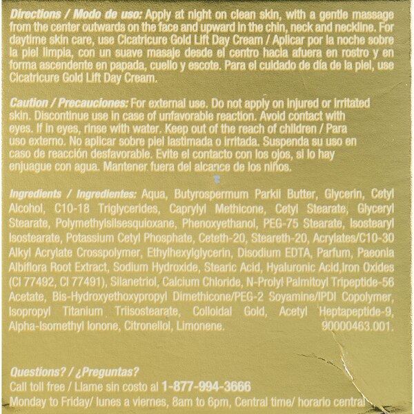 Cicatricure Gold Lift Night Cream for Gravitational Wrinkles, 1.7 OZ