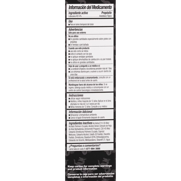 Pomada Dragon Pain Numbing Lidocaine Roll-On, Maximum Strength, 2.5 OZ