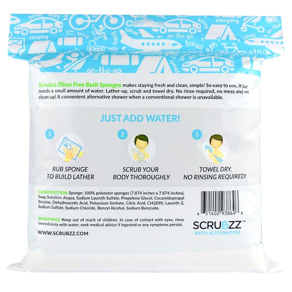 Scrubzz Rinse Free Bath Sponges 25 CT