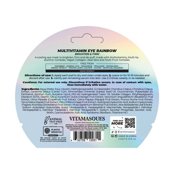 Vitamasques Multivitmain Rainbow Hydrogel Eye Pads, 1 Pair
