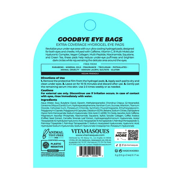 Vitamasques Goodbye Eye Bags Hydrogel Eye Pads, 1 Pair