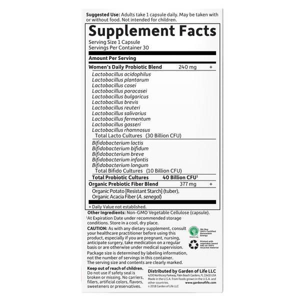 Garden of Life Women's Daily Care Probiotic Capsules