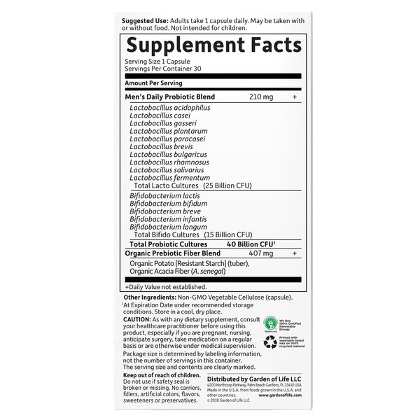 Garden of Life Men's Daily Care Probiotic Capsules