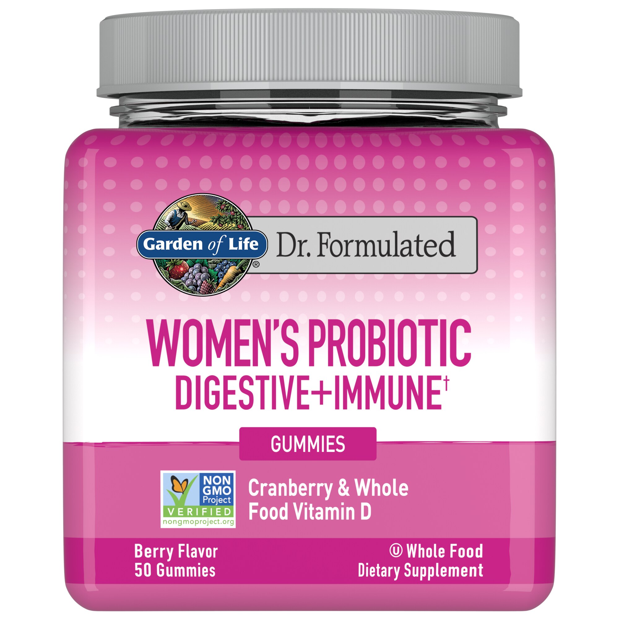 Garden of Life Dr. Formulated Women's Probiotic Digestive + Immune Gummy, Berry Flavor, 50 CT