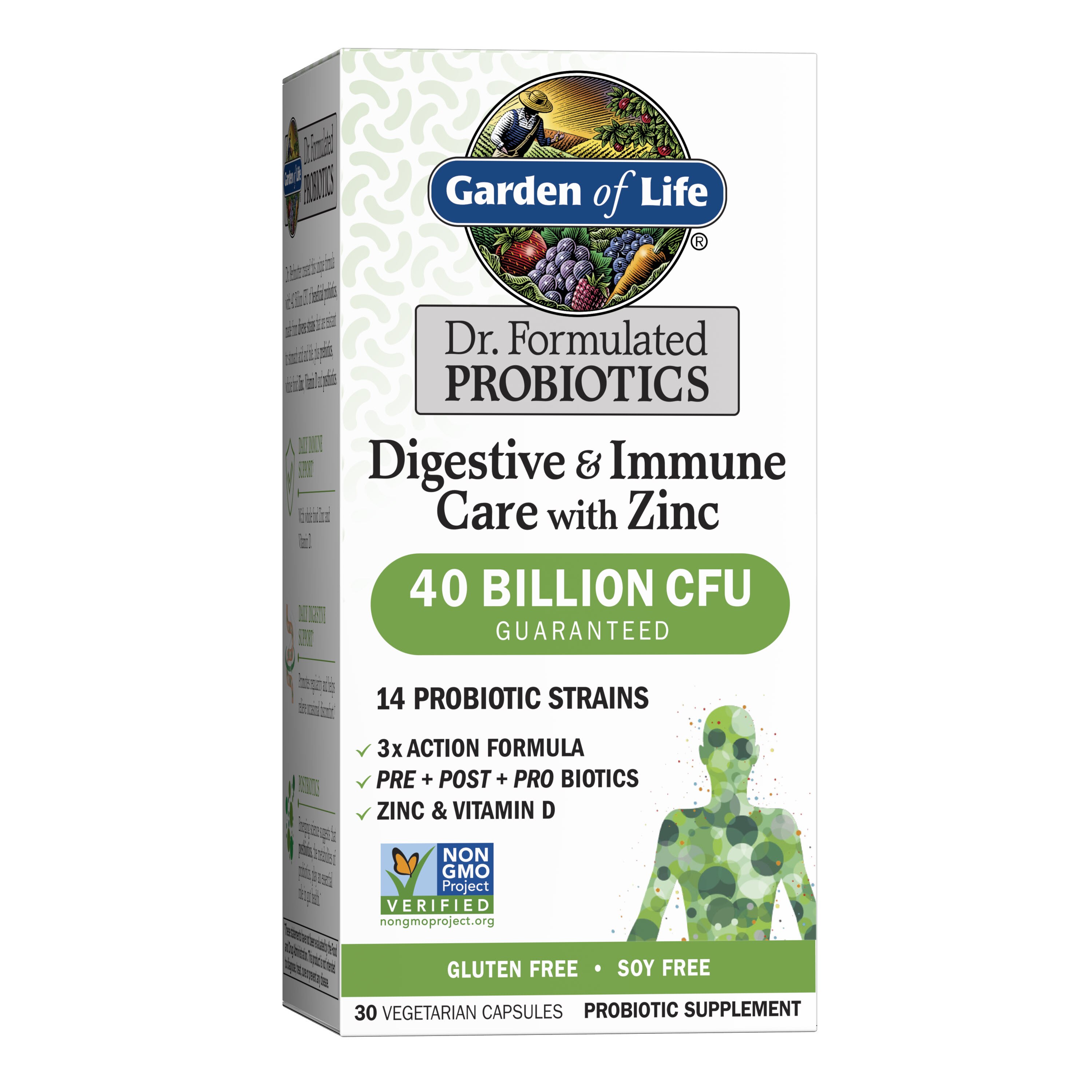 Garden of Life Dr. Formulated Probiotics Digestive & Immune Care with Zinc, Vegetarian Capsules, 30 CT