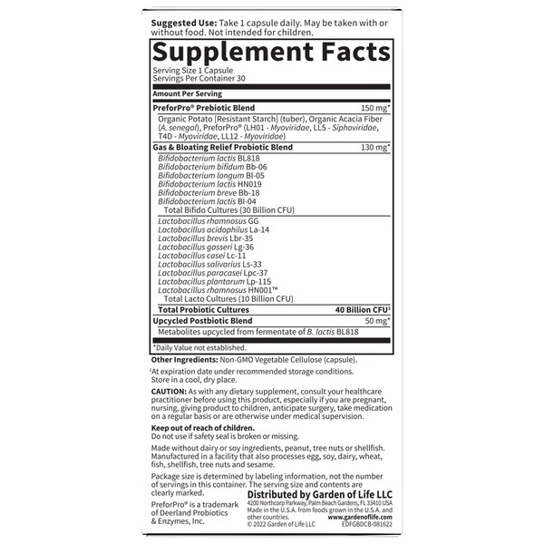 Garden of Life Dr. Form Probiotic Gas & Bloating Relief Capsules, 30 CT