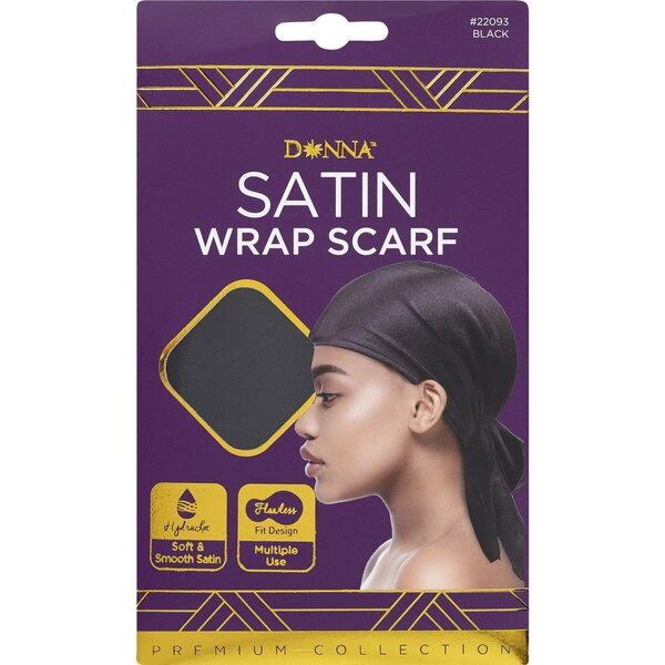 Donna - Pañuelo para la cabeza de satén, negro
