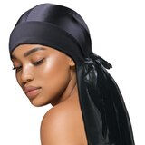 Donna Spandex Edge Silky Satin Wrap Hair Scarf, Black, thumbnail image 3 of 4