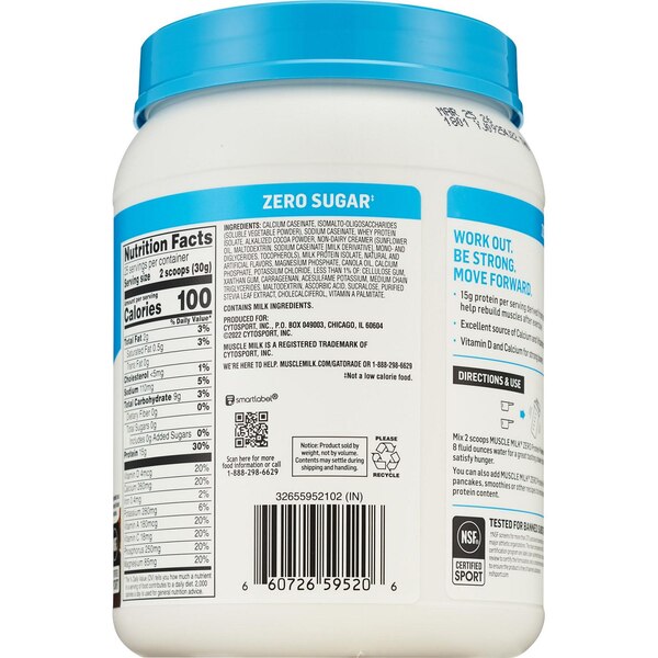 Muscle Milk Zero, Protein Powder, Chocolate, 26.5 OZ