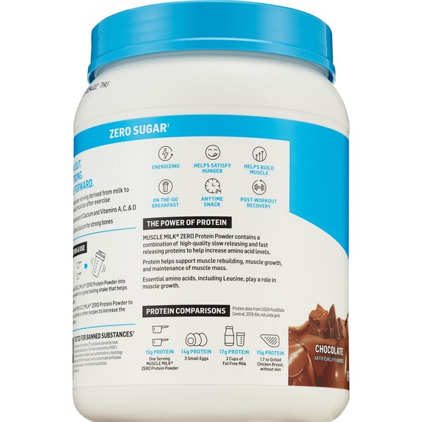 Muscle Milk Zero, Protein Powder, Chocolate, 26.5 OZ