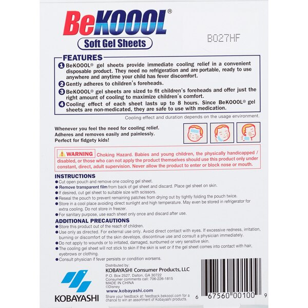 Be Koool Kids Fever Cooling Gel Sheets, 4 CT