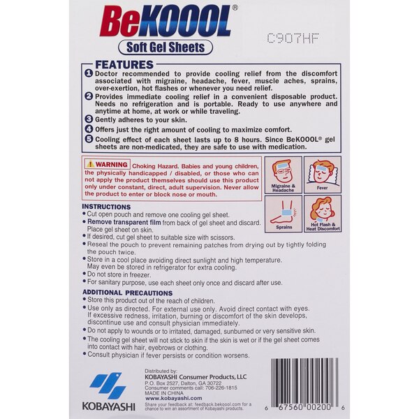 Be Koool Migraine & Fever Cooling Gel Sheets, 4 CT