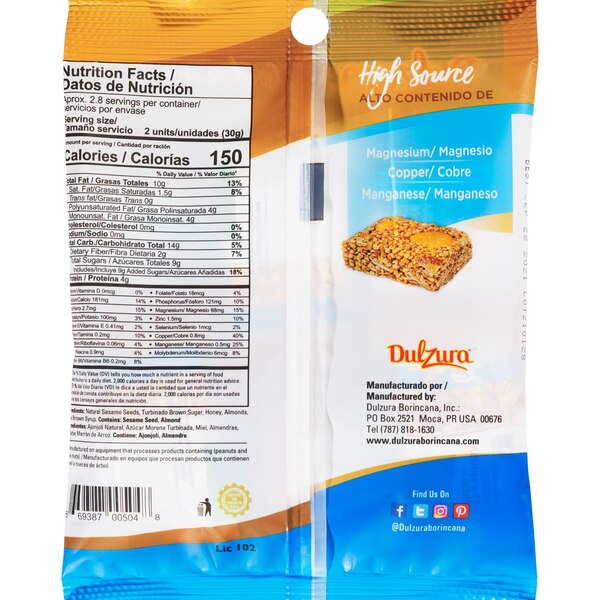 Dulzura Bocaditos de Ajonjoli/Miel/Almendra(Sesame/Hny/Almd), 3 OZ