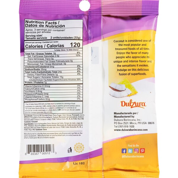 Dulzura Borincana Coco Pina (Coconut Pineapple Candy), 4 OZ