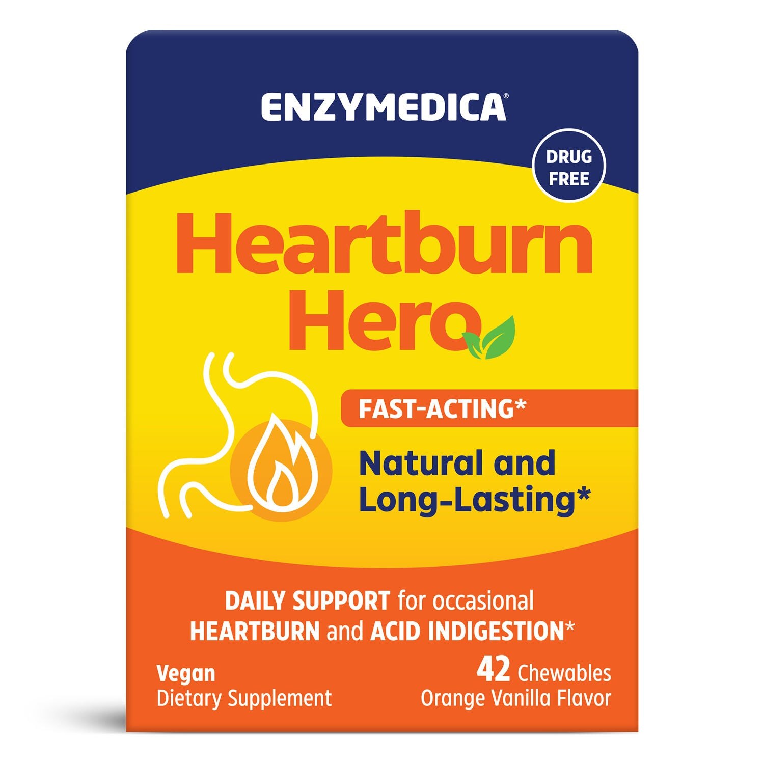 Enzymedica Natural Heartburn Hero Fast-Acting Digestive Aid Chews, 42 CT
