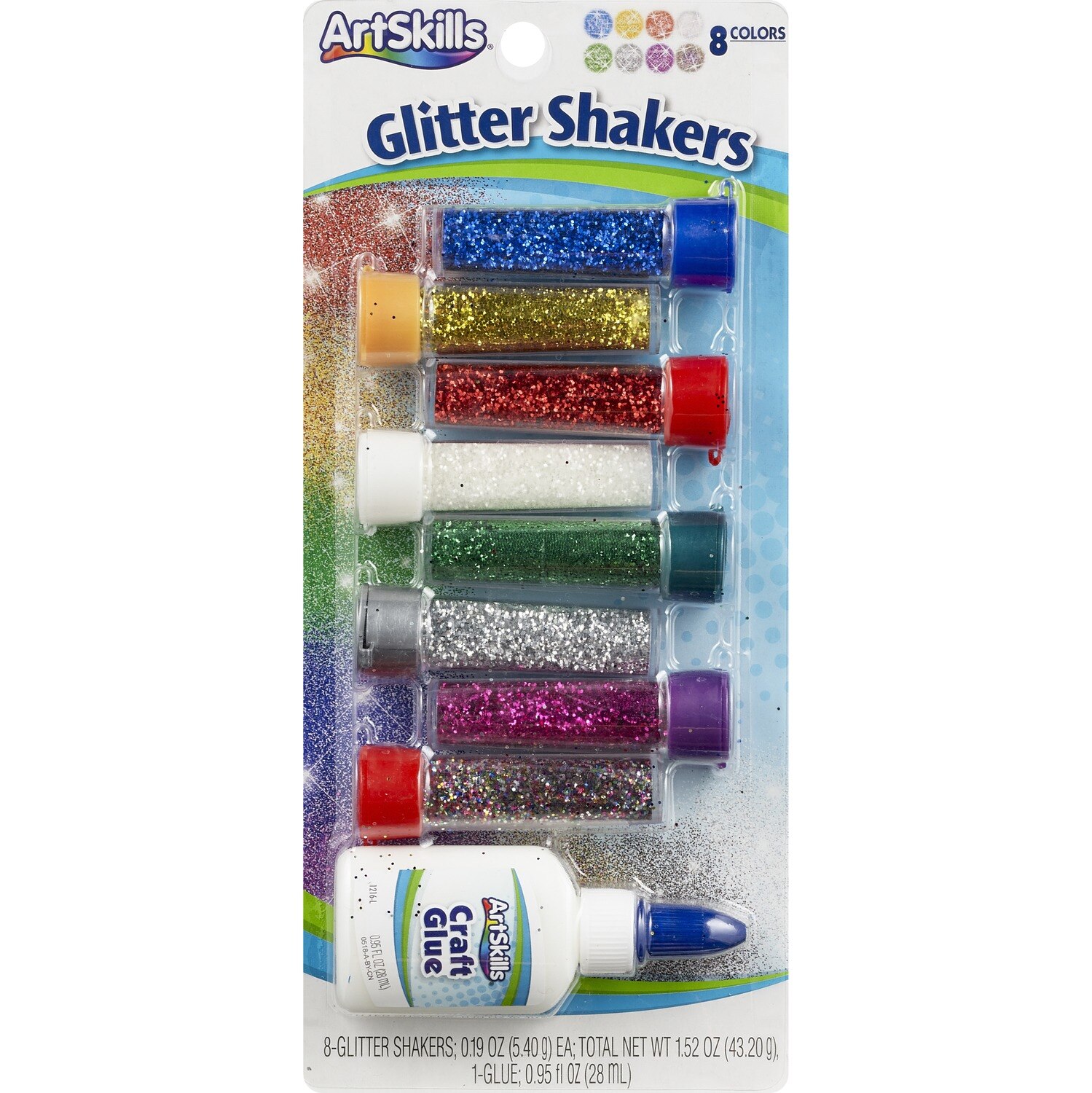 Art Skills Glitter Shakers - 8 tubos de brillantina con tapa abatible