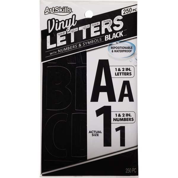 Art Skills Vinyl Stickers, Letters, Numbers & Symbols, Black, 250 ct
