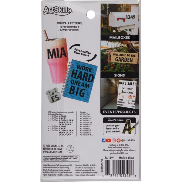 ArtSkills Black Vinyl Stickers, Letters, Numbers & Symbols, 250 ct