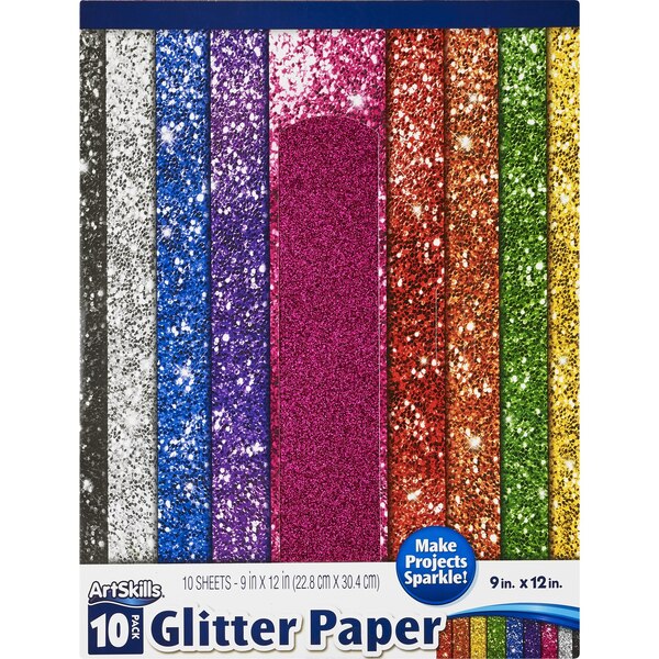 ArtSkills 9" x 12" Glitter Paper Cardstock, Multi Color, 10 ct