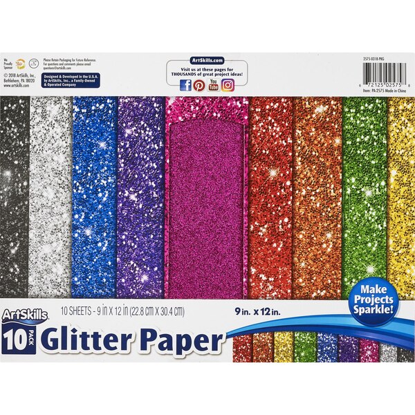 ArtSkills 9" x 12" Glitter Paper Cardstock, Multi Color, 10 ct