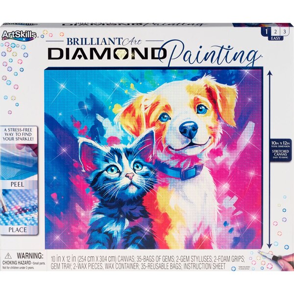 ArtSkills Diamond Painting Kit for Kids, Puppy & Kitty