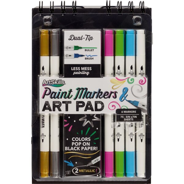 ArtSkills Black Paper Sketchbook with Dual Tip Acrylic Paint Markers