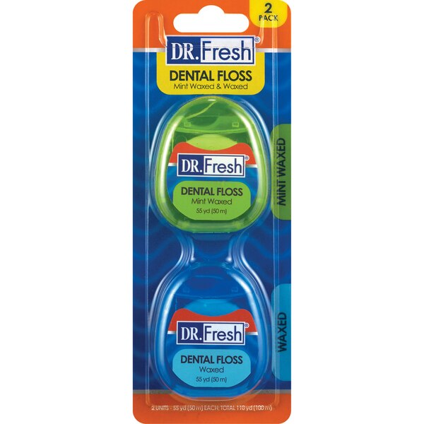 Dr. Fresh Velocity - Hilo dental encerado, Mint Waxed y Waxed, paquete de 2