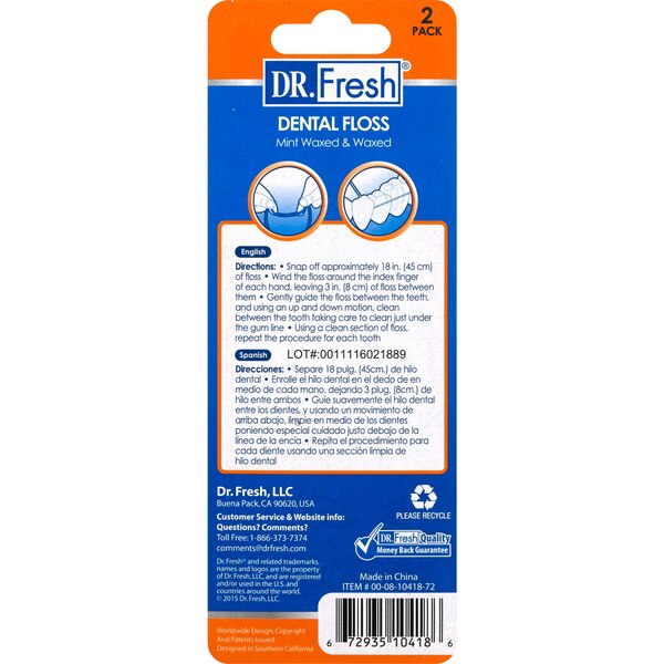 Dr. Fresh Velocity - Hilo dental encerado, Mint Waxed y Waxed, paquete de 2