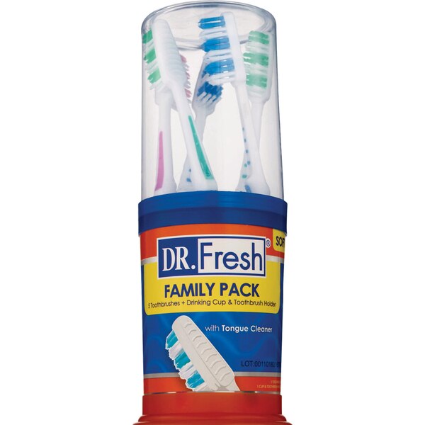 Dr. Fresh Velocity - Paquete familiar, 5 cepillos dentales más vaso y soporte para cepillos