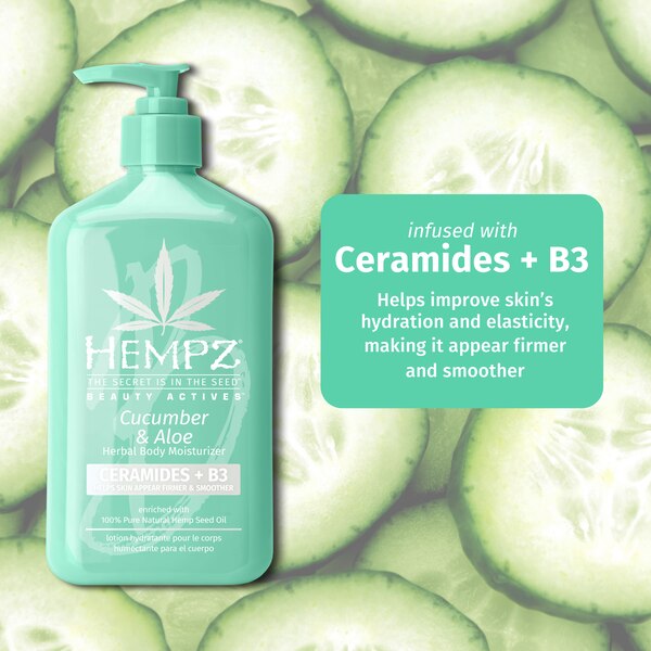 Hempz Beauty Actives Herbal Body Moisturizer, Cucumber & Aloe with Ceramides + B3