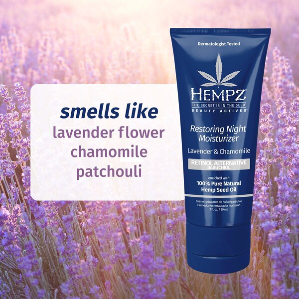 Hempz Lavender & Chamomile Restoring Night Facial Moisturizer with Bakuchiol, 3 OZ