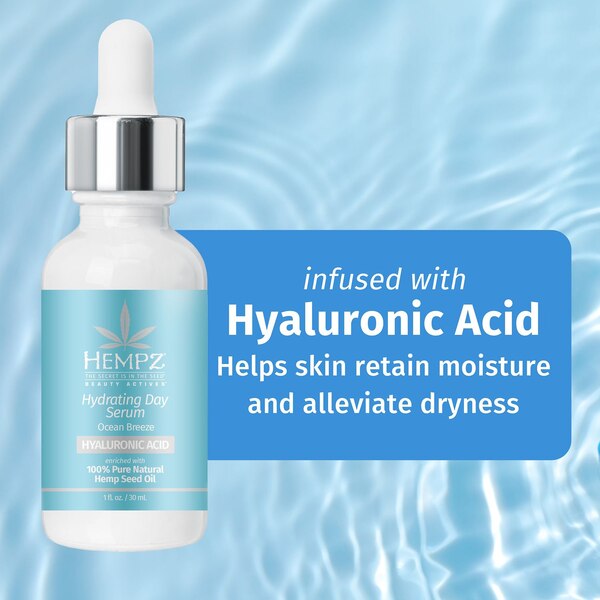 Hempz Hydrating Day Serum with Hyaluronic Acid, Ocean Breeze, 1 OZ