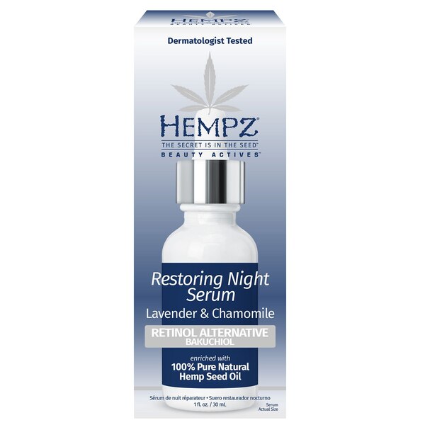 Hempz Lavender & Chamomile Restoring Night Serum with Bakuchiol, 1 OZ