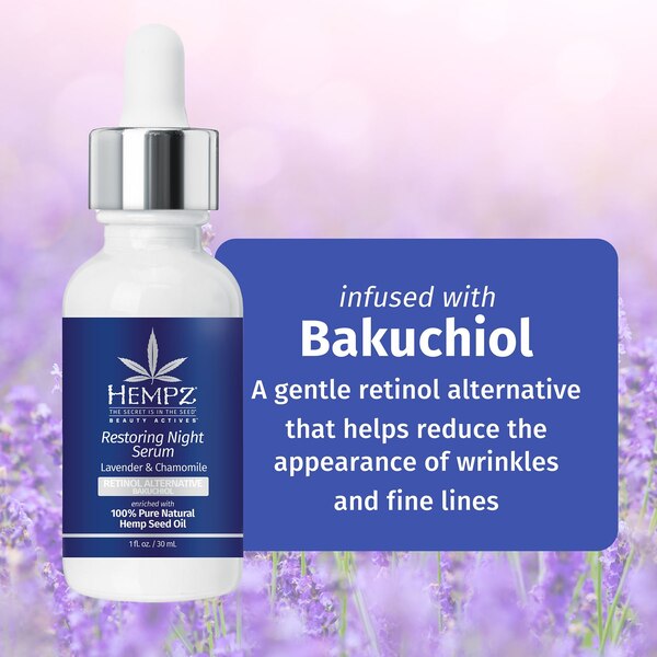 Hempz Lavender & Chamomile Restoring Night Serum with Bakuchiol, 1 OZ