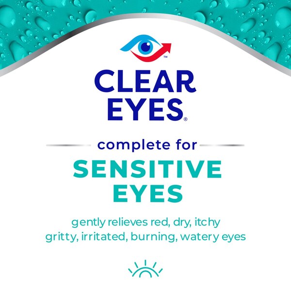 Clear Eyes Complete for Sensitive Eyes Lubricant/Redness Reliever Eye Drops, 0.5 fl. oz.